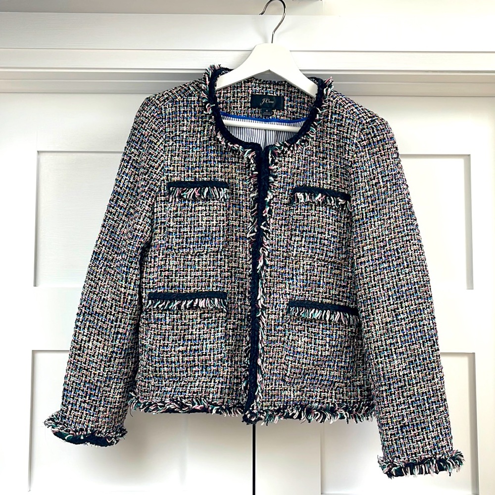 J. Crew tweed multi colour jacket. Size 8